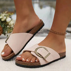 Lena - Women's Bohemian Wide-Strap Buckle Slides