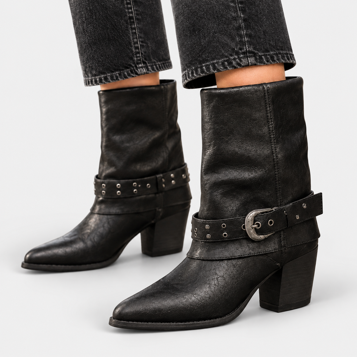Lennie - Women's Buckle-Strap Block Heel Boots