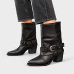Lennie - Women's Buckle-Strap Block Heel Boots