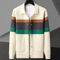 Leroy - Men's Striped Chest Knit Cardigan with Pointed Collar