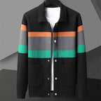Leroy - Men's Striped Chest Knit Cardigan with Pointed Collar