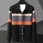 Leroy - Men's Striped Chest Knit Cardigan with Pointed Collar