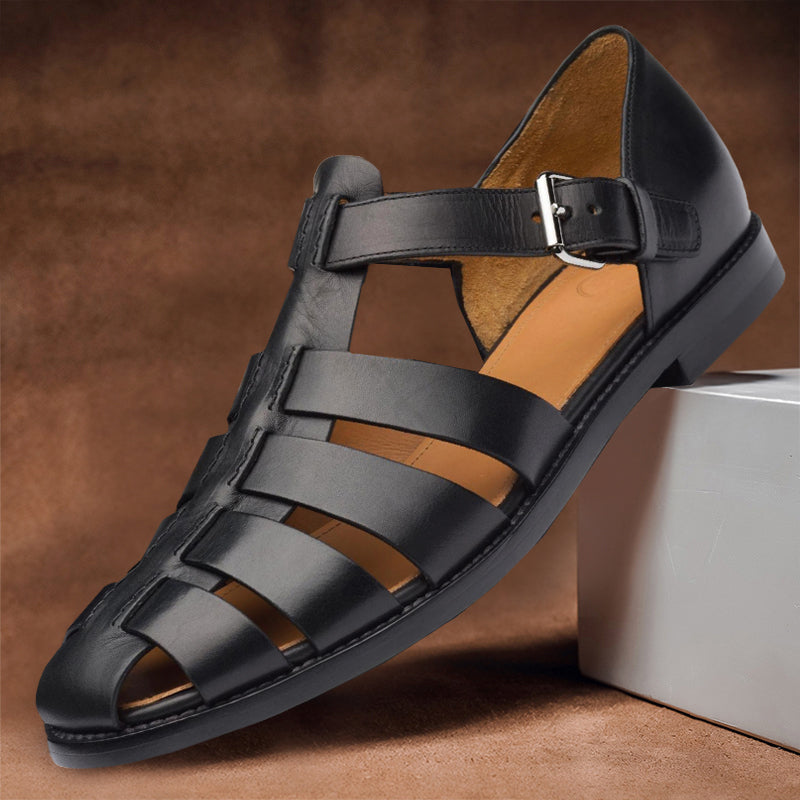Liam - Men's Classic Buckle Smooth Leather Sandals