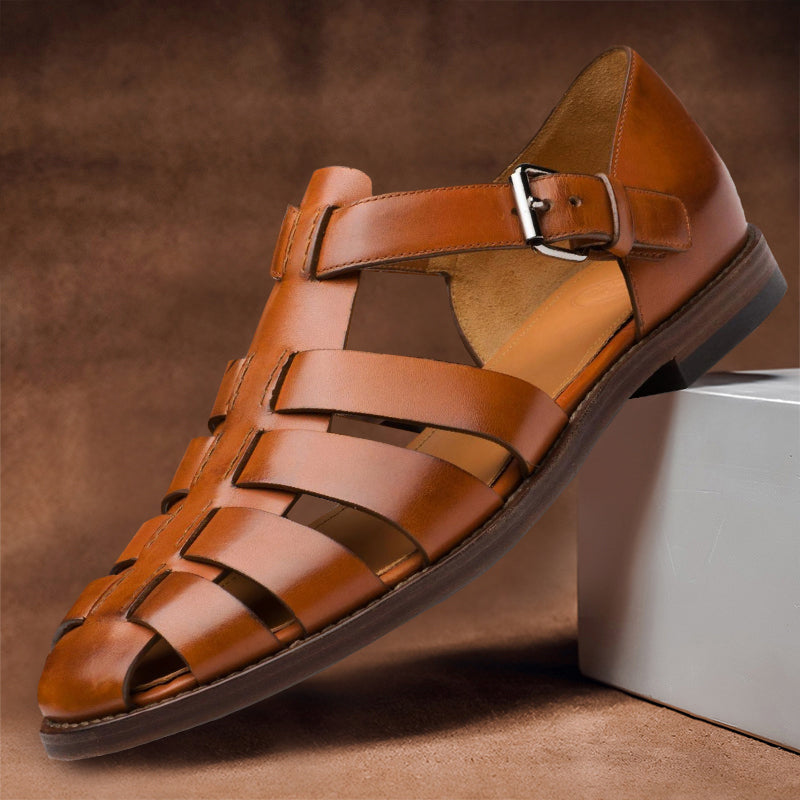Liam - Men's Classic Buckle Smooth Leather Sandals
