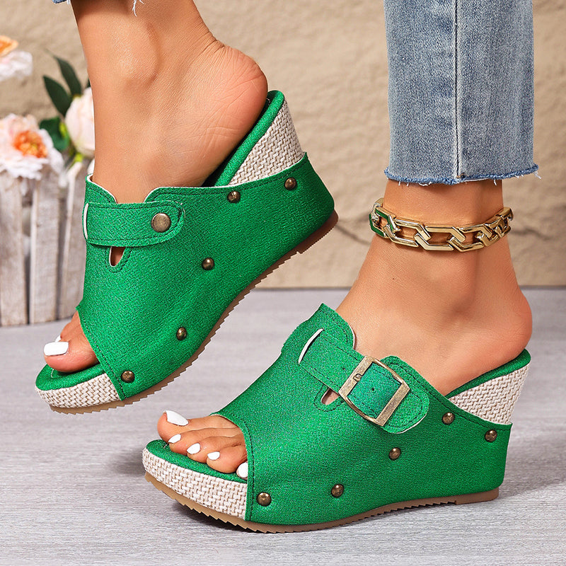 Liliana - Women’s Buckled Wedge Slide Sandals