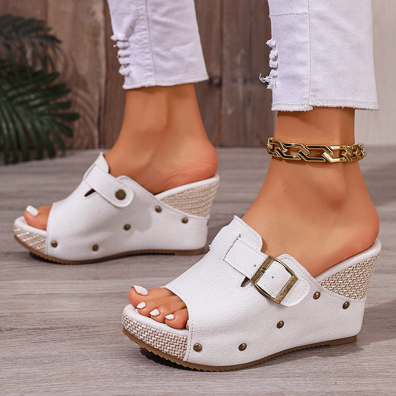 Liliana - Women’s Buckled Wedge Slide Sandals