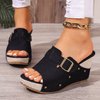 Liliana - Women’s Buckled Wedge Slide Sandals