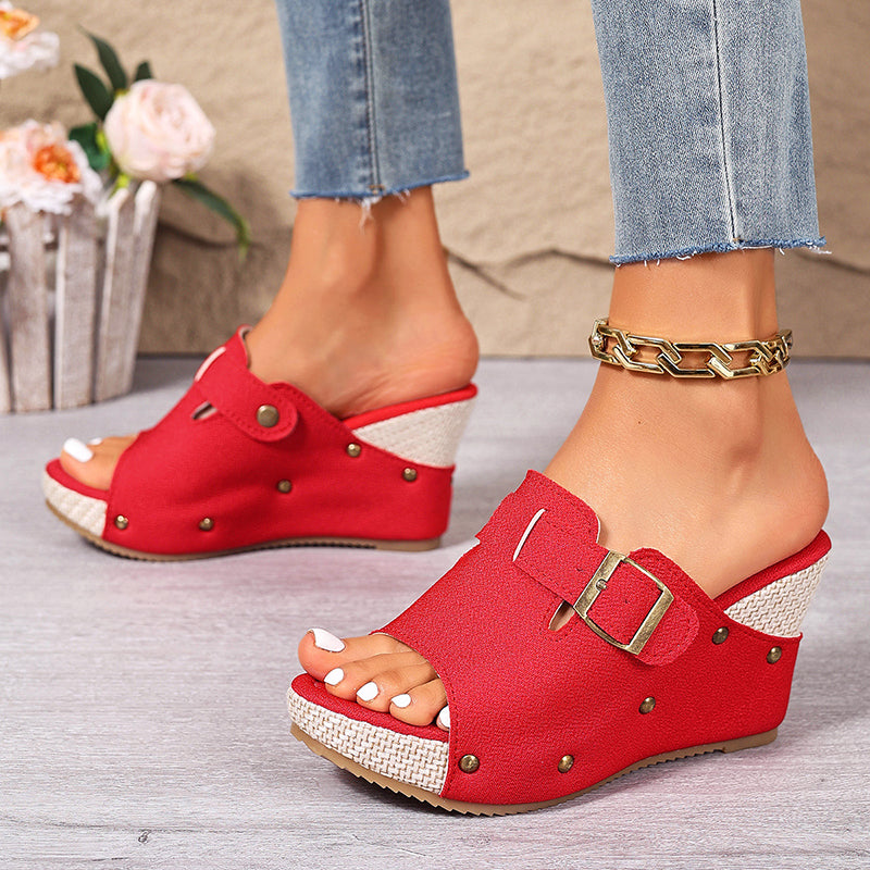 Liliana - Women’s Buckled Wedge Slide Sandals