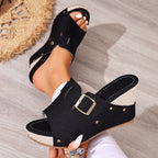 Liliana - Women’s Buckled Wedge Slide Sandals