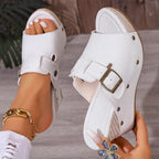 Liliana - Women’s Buckled Wedge Slide Sandals