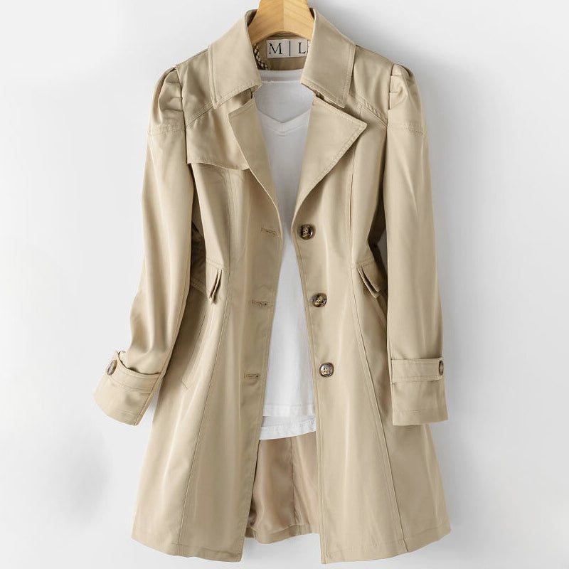 Lilly - Women's Pleated-Shoulder A-Line Trench Coat