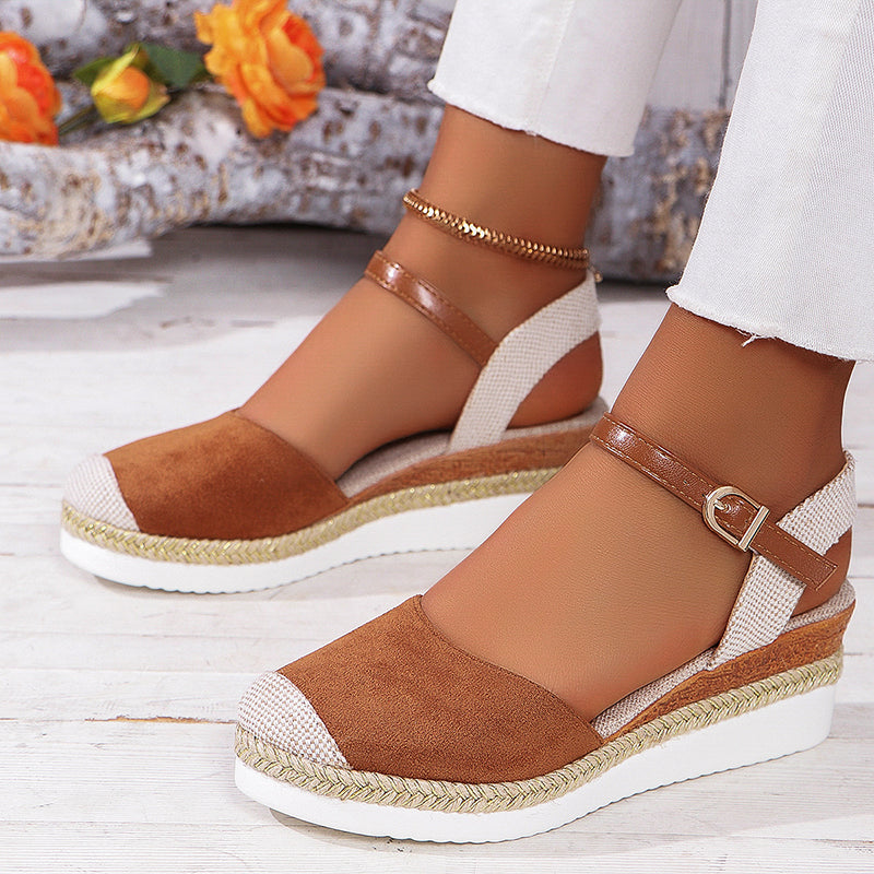 Lily - Women's Colorblock Ankle Strap Espadrille Wedges