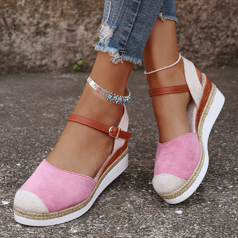 Lily - Women's Colorblock Ankle Strap Espadrille Wedges