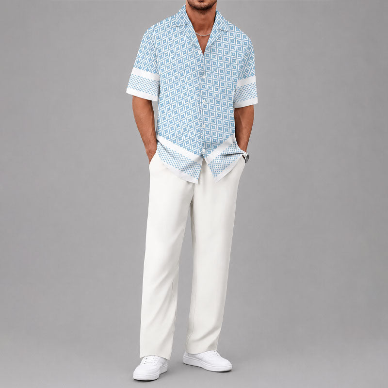 Lincoln - Men’s Geometric Print Shirt & Drawstring Pants Set