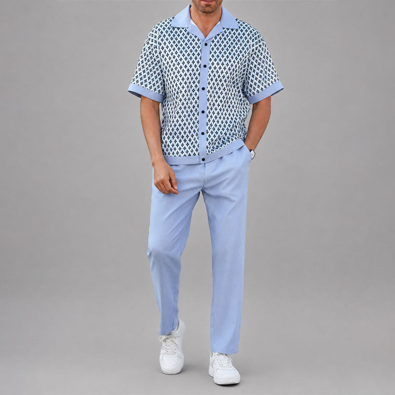 Lincoln - Men’s Geometric Print Shirt & Drawstring Pants Set