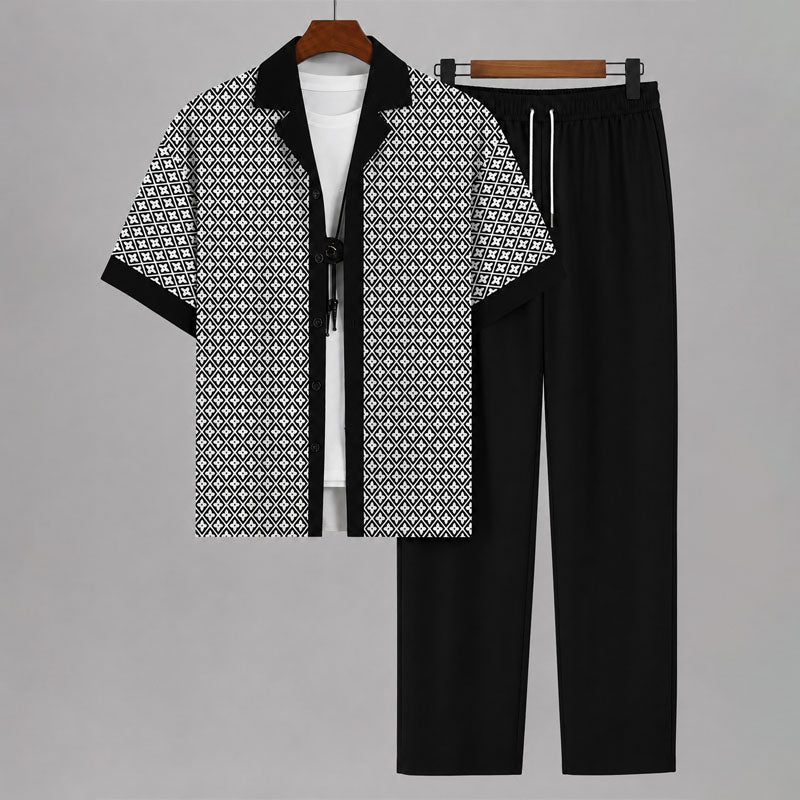 Lincoln - Men’s Geometric Print Shirt & Drawstring Pants Set