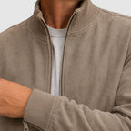 Lincoln - Men's Suede Zip Jacket with Ribbed Collar