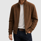 Lincoln - Men's Suede Zip Jacket with Ribbed Collar