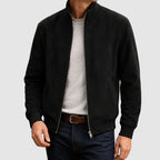 Lincoln - Men's Suede Zip Jacket with Ribbed Collar