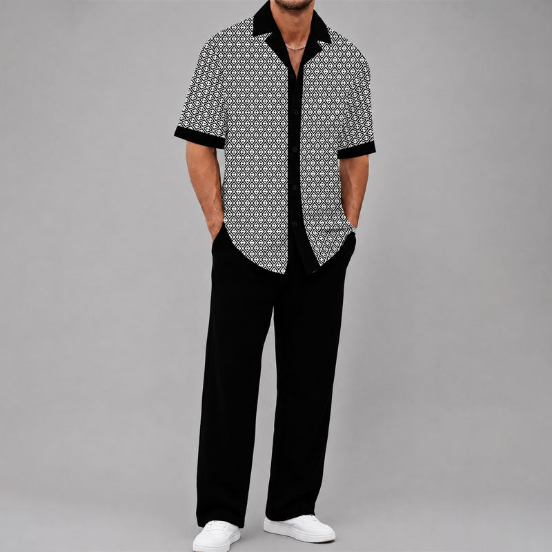 Lincoln - Men’s Geometric Print Shirt & Drawstring Pants Set