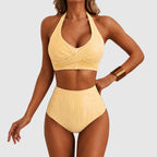 Lisa - Women's Striped Halter High-Waist Bikini Set