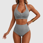 Lisa - Women's Striped Halter High-Waist Bikini Set