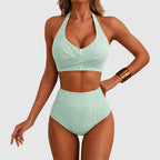 Lisa - Women's Striped Halter High-Waist Bikini Set