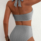 Lisa - Women's Striped Halter High-Waist Bikini Set