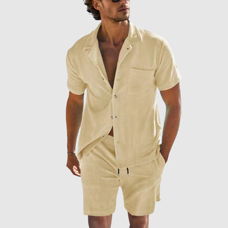 Logan - Men's Button-Down Shirt and Shorts Corduroy Set