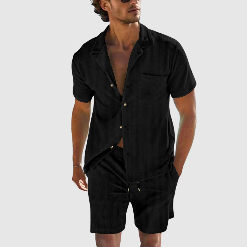 Logan - Men's Button-Down Shirt and Shorts Corduroy Set