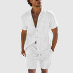 Logan - Men's Button-Down Shirt and Shorts Corduroy Set