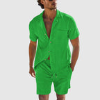Logan - Men's Button-Down Shirt and Shorts Corduroy Set