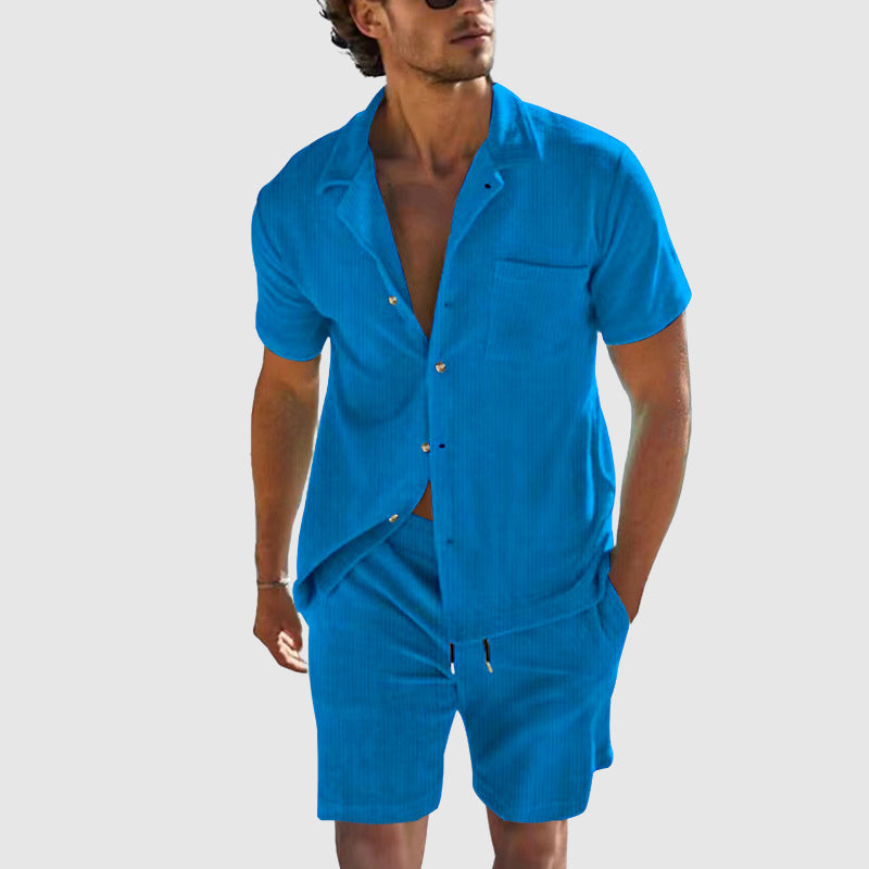 Logan - Men's Button-Down Shirt and Shorts Corduroy Set