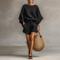 Lorelei - Women's Lace Trim Oversized Top & Shorts Set