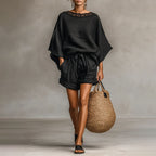 Lorelei - Women's Lace Trim Oversized Top & Shorts Set