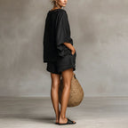Lorelei - Women's Lace Trim Oversized Top & Shorts Set