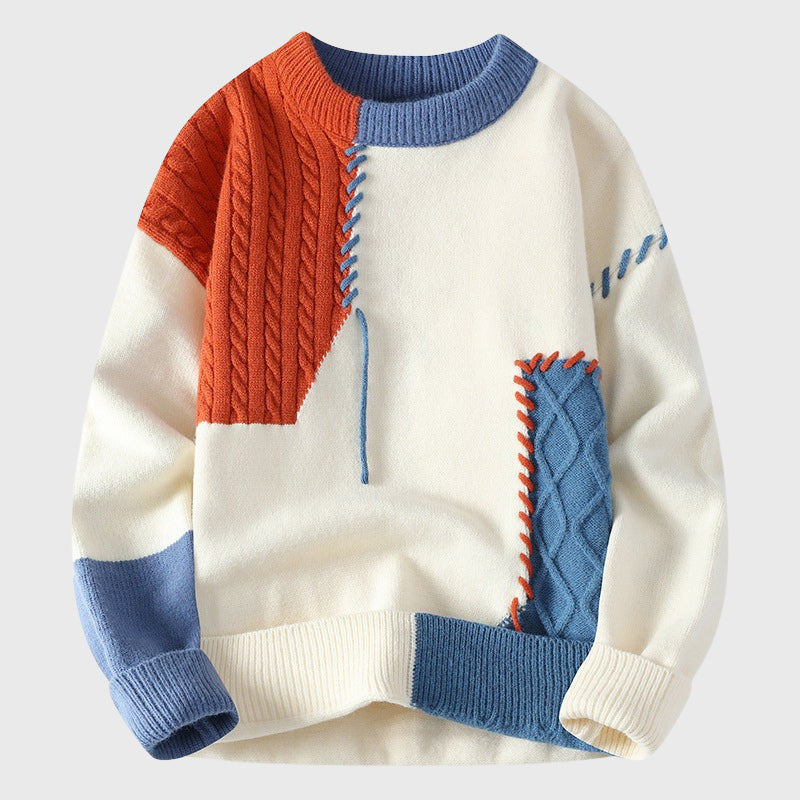 Lucas - Men's Colorblock Patchwork Cable Knit Sweater