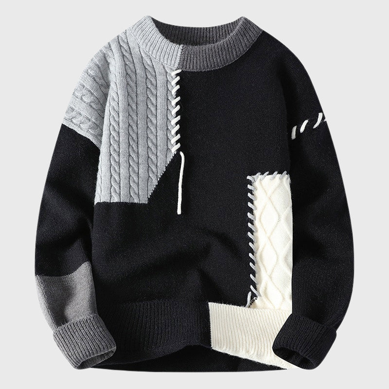 Lucas - Men's Colorblock Patchwork Cable Knit Sweater