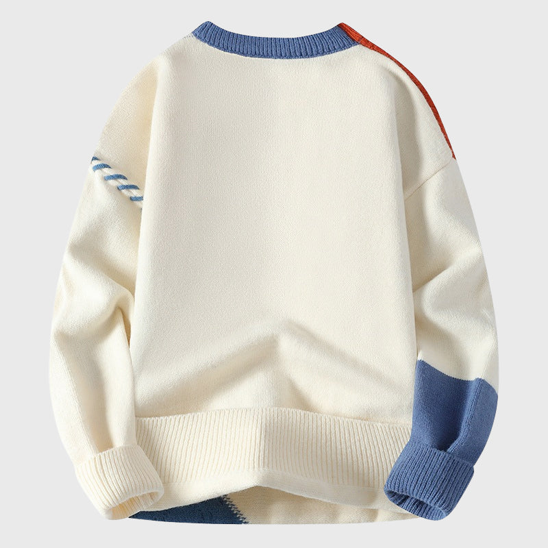 Lucas - Men's Colorblock Patchwork Cable Knit Sweater