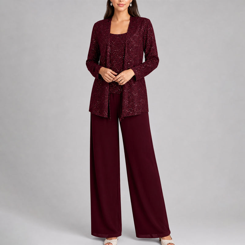 Lucia - Women's Sequin Three-Piece Pant Set
