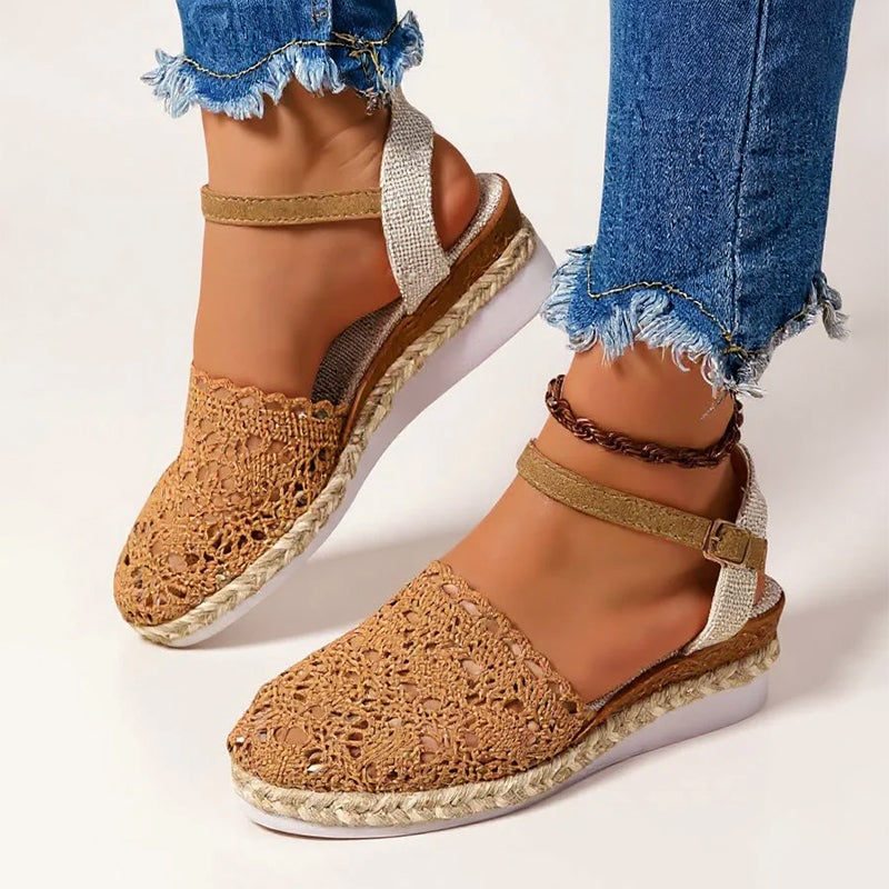 Lucy - Women's Crochet Lace Closed Toe Platform Sandals