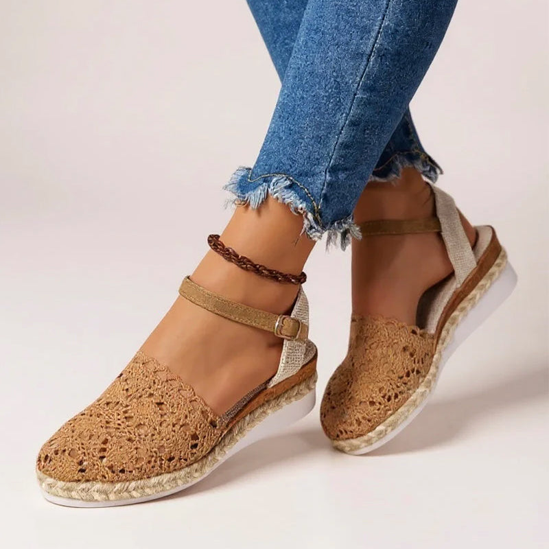 Lucy - Women's Crochet Lace Closed Toe Platform Sandals