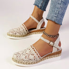 Lucy - Women's Crochet Lace Closed Toe Platform Sandals