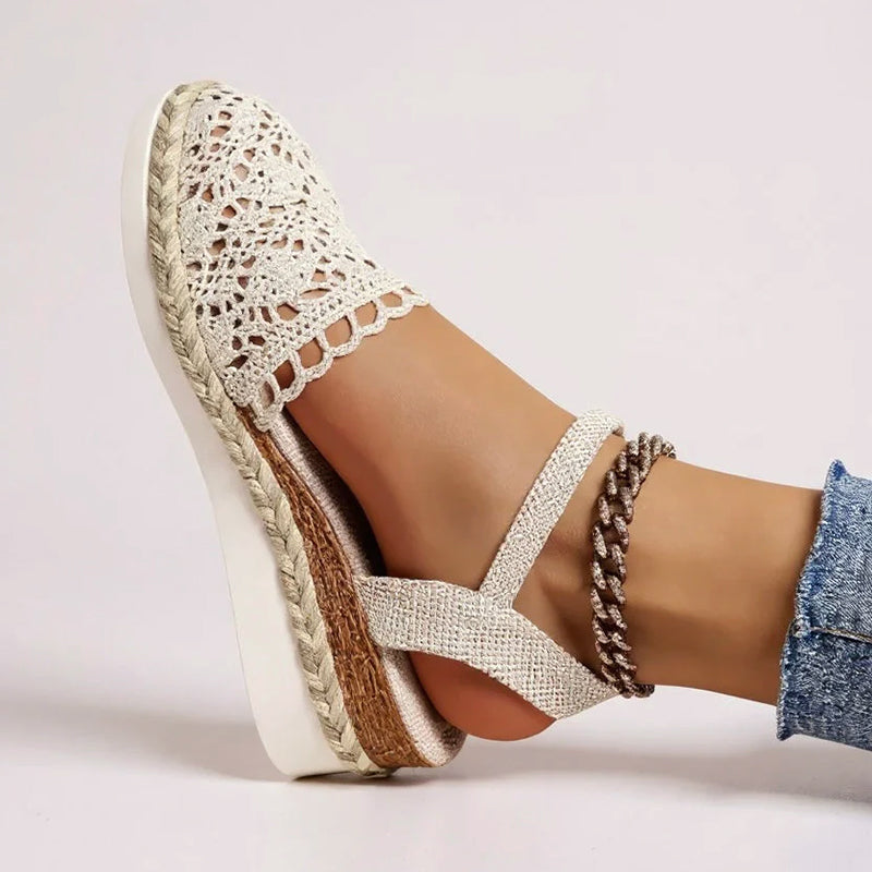 Lucy - Women's Crochet Lace Closed Toe Platform Sandals