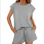 Lucy - Women's Short Sleeve Round Neck Oversized Matching Set