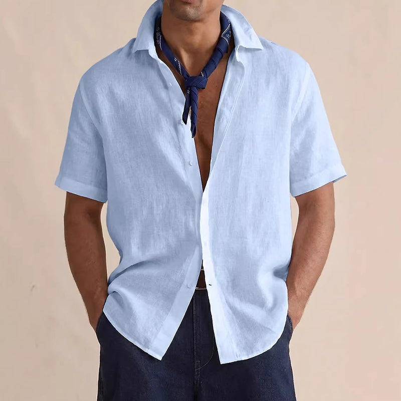 Luke - Men's Short Sleeve Linen Button-Down Shirt