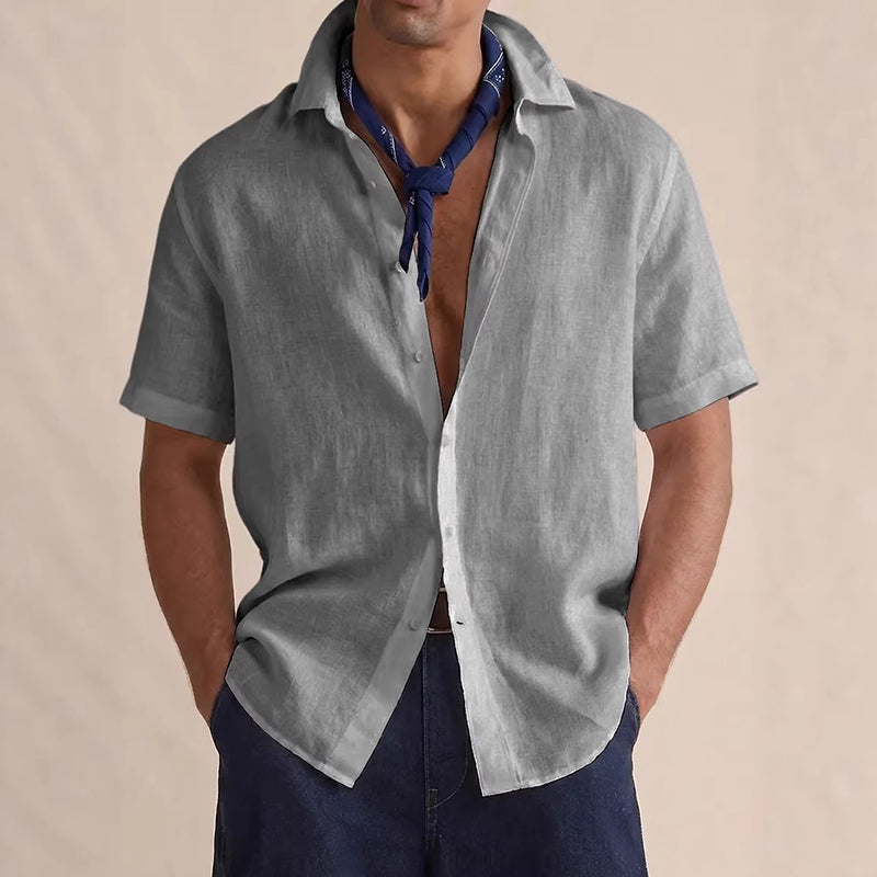 Luke - Men's Short Sleeve Linen Button-Down Shirt
