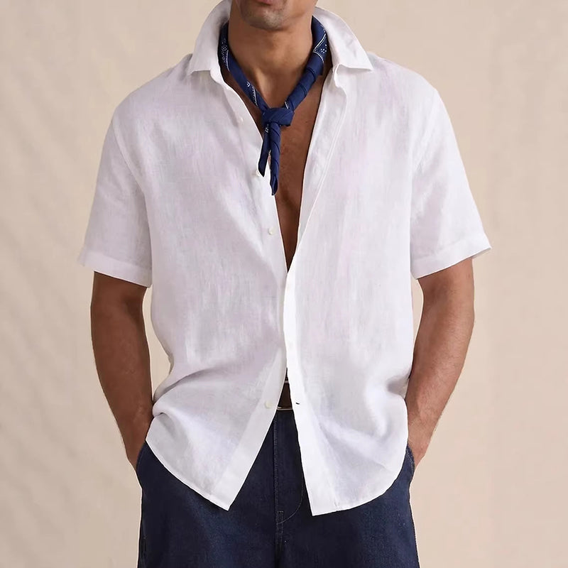 Luke - Men's Short Sleeve Linen Button-Down Shirt