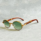 Lumière - Vintage Round Wood-Texture Sunglasses