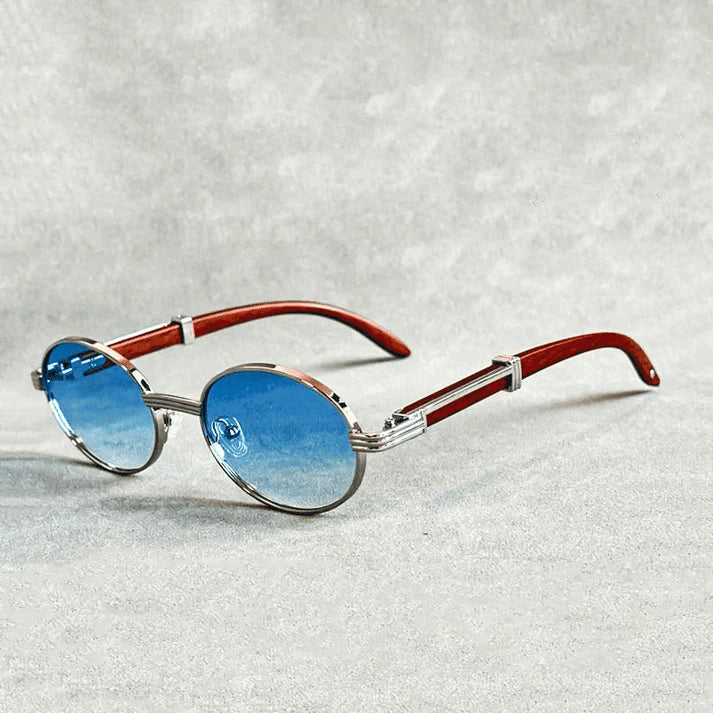 Lumière - Vintage Round Wood-Texture Sunglasses